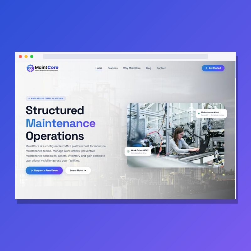 MaintCore CMMS platform website by Bytespark Digital
