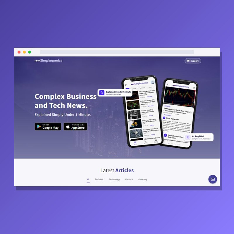 Simplenomica news app website by Bytespark Digital