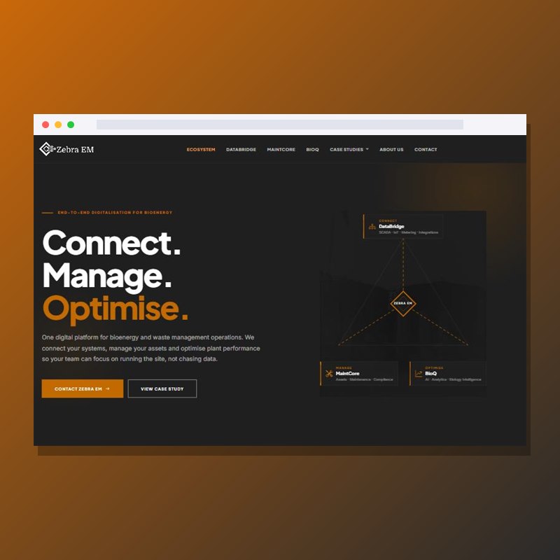 Zebra EM bioenergy platform website by Bytespark Digital